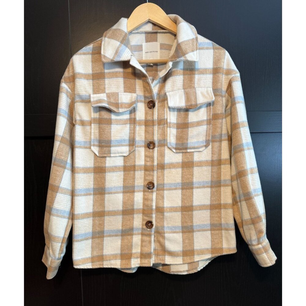 Avec Les Filles Women's Button Up Collared Shacket Jacket XS Plaid Chore Outdoor